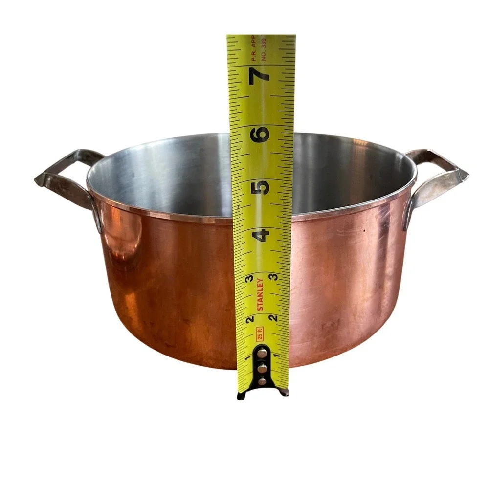 Vintage Copper Stock Pot with Lid Stainless Steel Lining 9 Inch Dutch Oven Pot